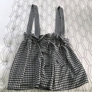 Houndstooth Crepe Paperbag Overall Shorts